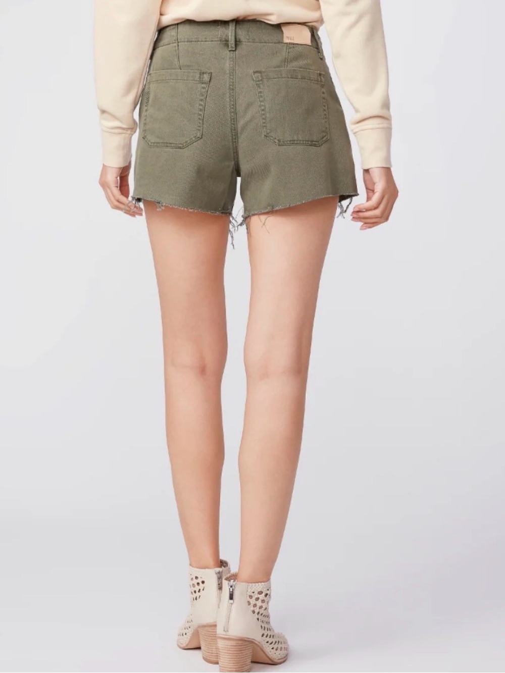 PAIGE Mayslie Short Olive Green Frayed Hem  Shorts